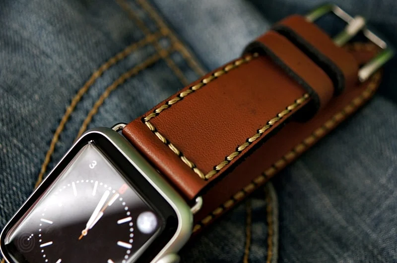 AWBF04-D60-GOLD handgefertigt Vintage Leder Uhrenarmband incl. Lugs Adapter für Apple Watch 1 und 2 (oder Apple Watch Sport) 42mm oder 38mm – Bild 4